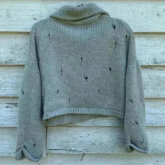 VINTAGE SAVANNA Gray Cowl Neck SweaterRolled Cuff distressed - Picture 5 of 5